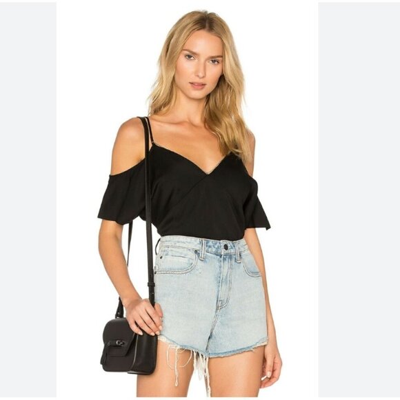 T ALEXANDER WANG BLACK METALLIC CHAIN V-NECK COLD SHOULDER TOP - 6 - Picture 1 of 12